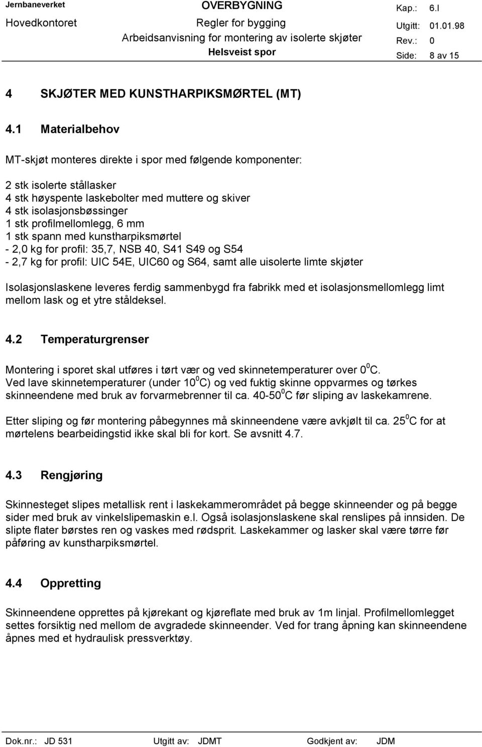 profilmellomlegg, 6 mm 1 stk spann med kunstharpiksmørtel - 2,0 kg for profil: 35,7, NSB 40, S41 S49 og S54-2,7 kg for profil: UIC 54E, UIC60 og S64, samt alle uisolerte limte skjøter