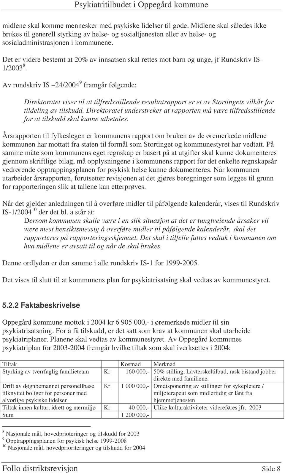 Av rundskriv IS 24/2004 9 framgår følgende: Direktoratet viser til at tilfredsstillende resultatrapport er et av Stortingets vilkår for tildeling av tilskudd.