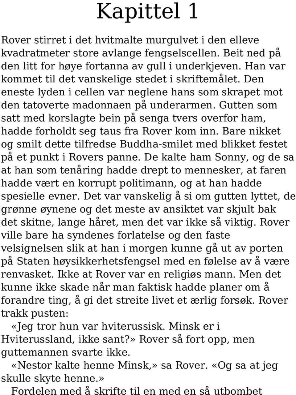 Gutten som satt med korslagte bein på senga tvers overfor ham, hadde forholdt seg taus fra Rover kom inn.