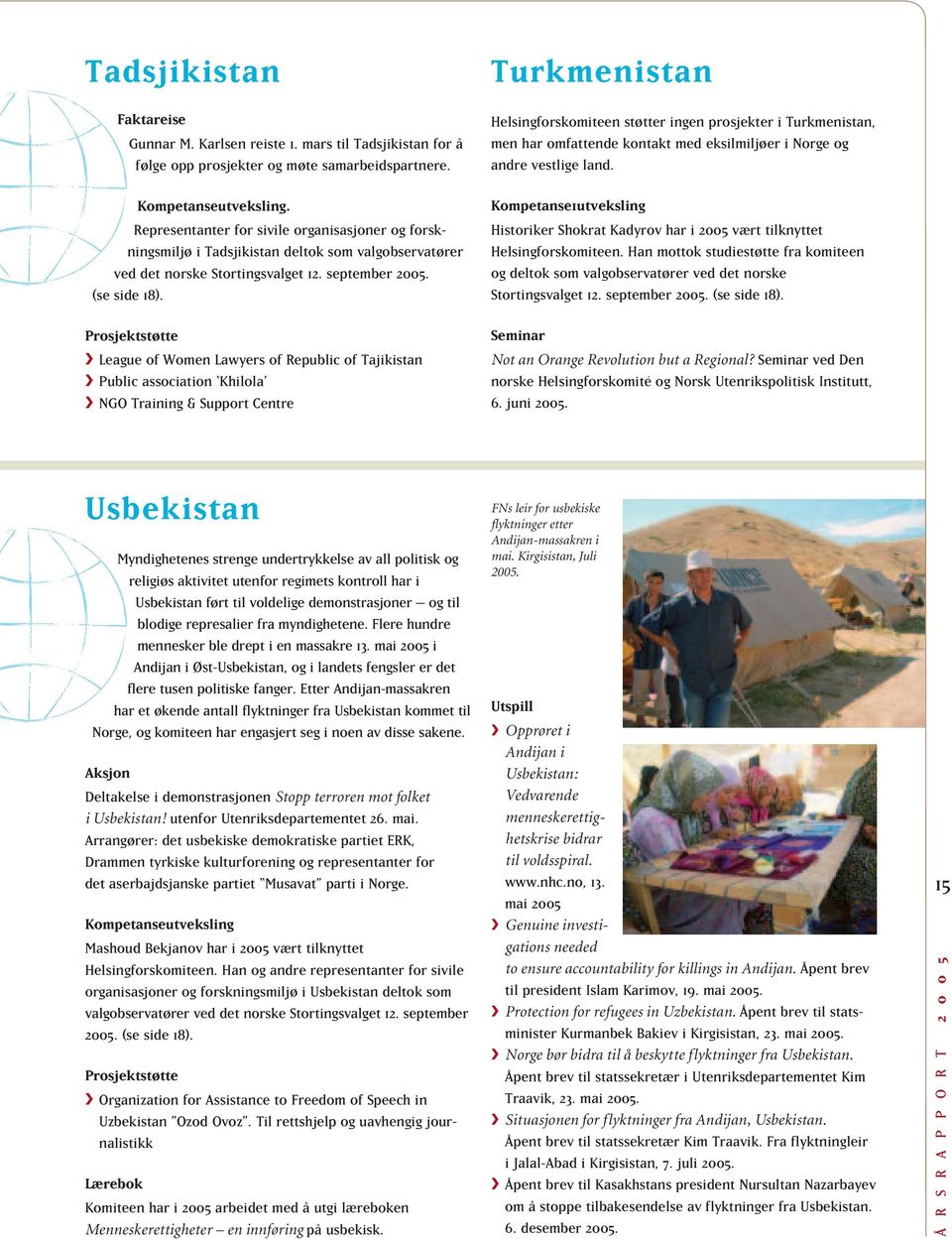 League of Women Lawyers of Republic of Tajikistan Public association Khilola NGO Training & Support Centre Turkmenistan Helsingforskomiteen støtter ingen prosjekter i Turkmenistan, men har omfattende