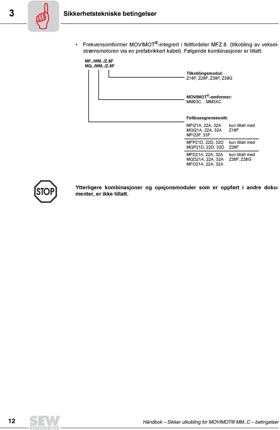 . MM3XC Feltbussgrensesnitt: MFI21A, 22A, 32A MQI21A, 22A, 32A MFI23F, 33F MFP21D, 22D, 32D MQP21D, 22D, 32D MFD21A, 22A, 32A MQD21A, 22A, 32A MFO21A, 22A, 32A kun