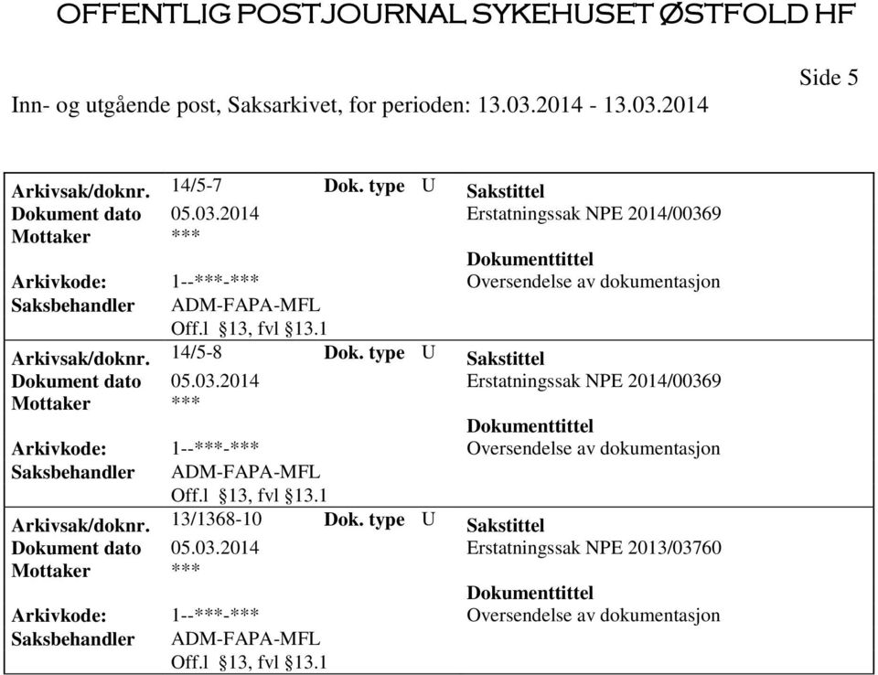 type U Sakstittel Dokument dato 05.03.