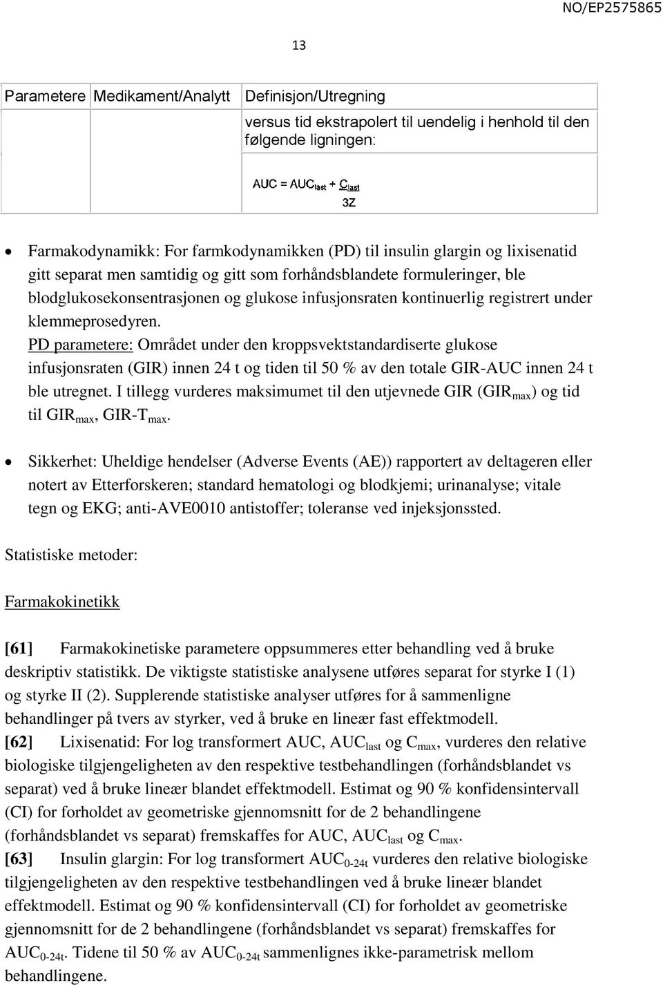 PD parametere: Området under den kroppsvektstandardiserte glukose infusjonsraten (GIR) innen 24 t og tiden til 50 % av den totale GIR-AUC innen 24 t ble utregnet.