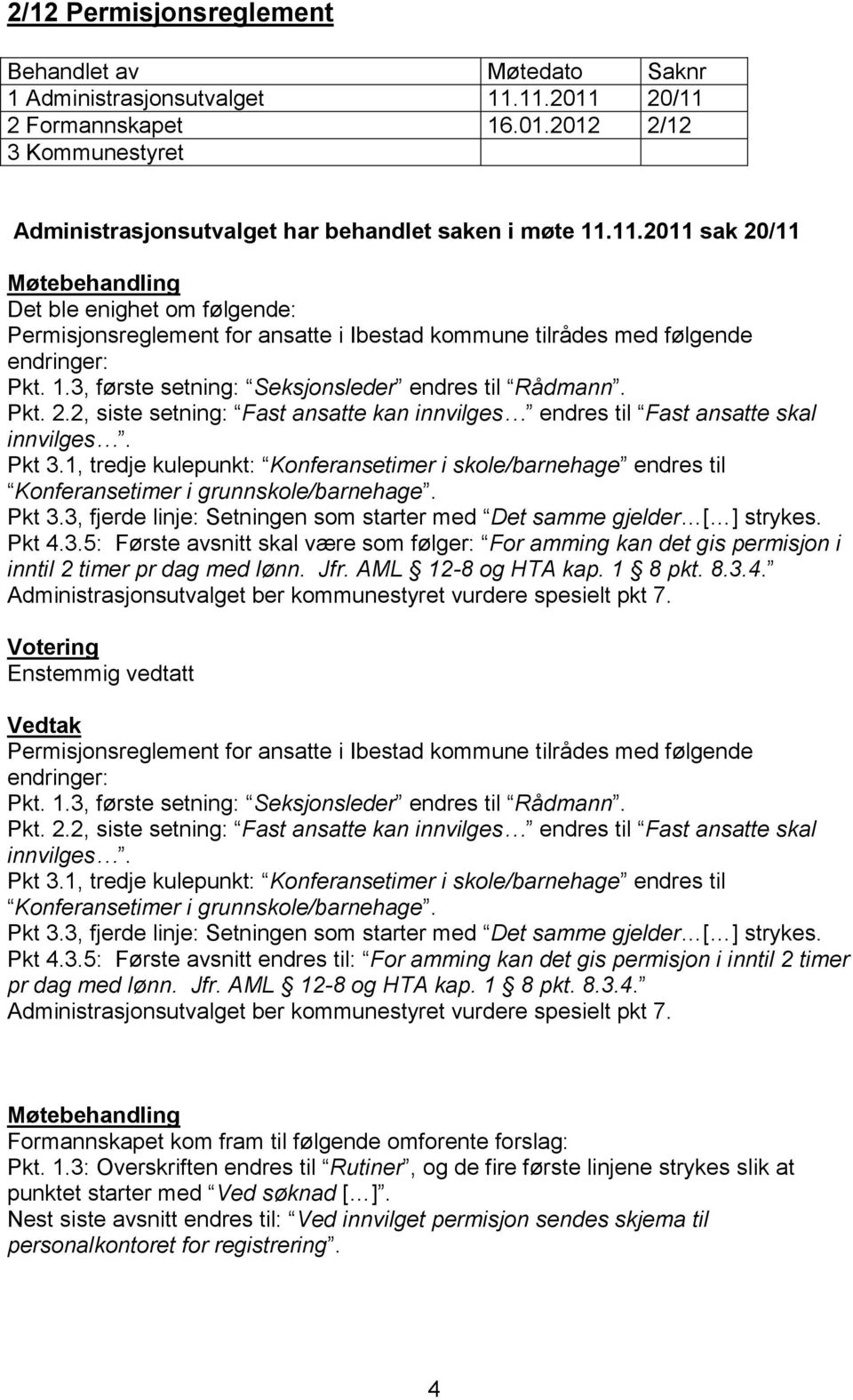 1, tredje kulepunkt: Konferansetimer i skole/barnehage endres til Konferansetimer i grunnskole/barnehage. Pkt 3.