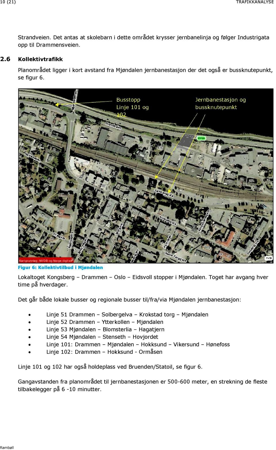 Busstopp Linje 101 og 102 Jernbanestasjon bussknutepunkt og Figur 6: Kollektivtilbud i Mjøndalen Lokaltoget Kongsberg Drammen Oslo Eidsvoll stopper i Mjøndalen.