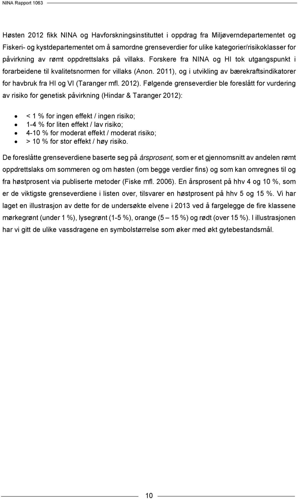 2011), og i utvikling av bærekraftsindikatorer for havbruk fra HI og VI (Taranger mfl. 2012).