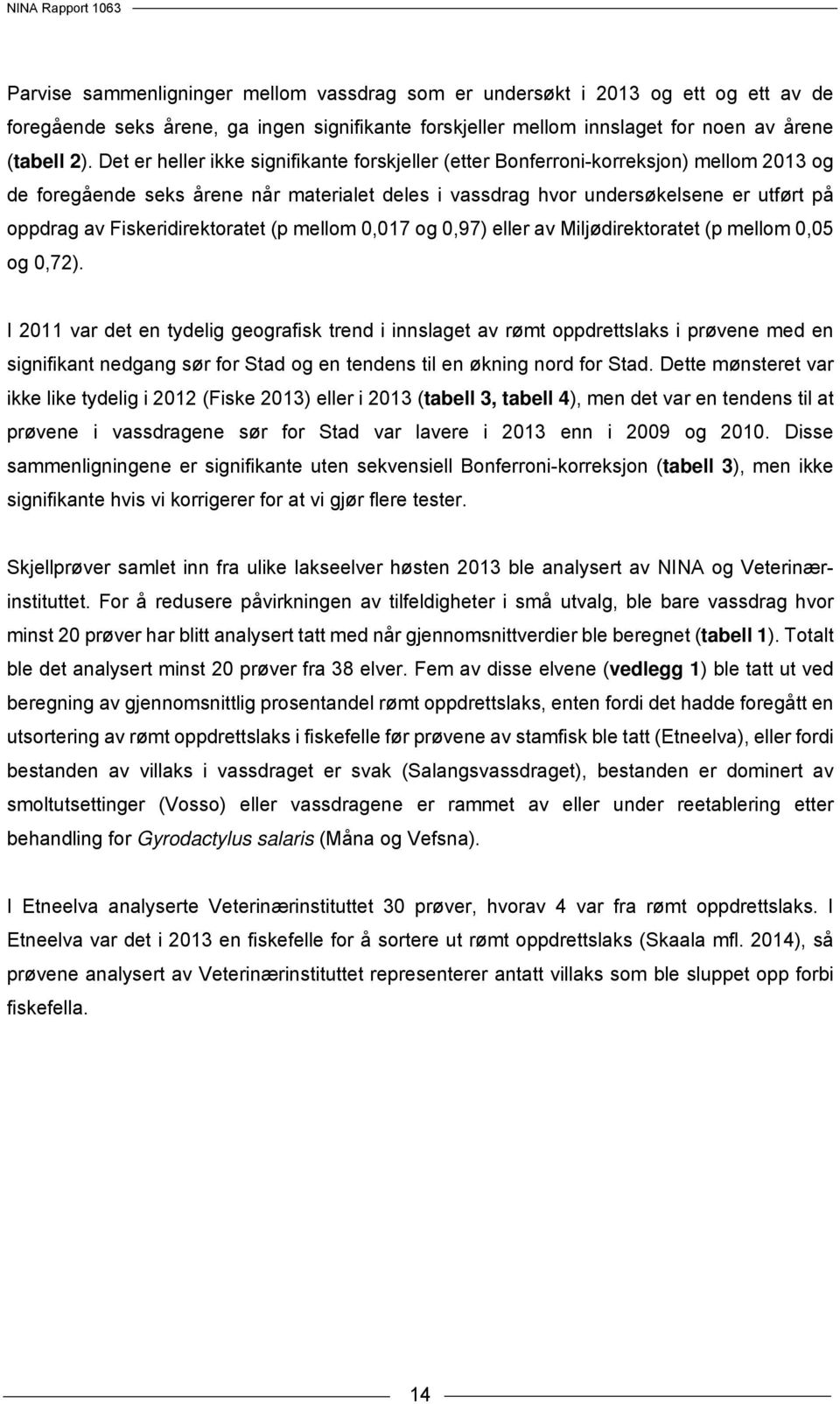 Fiskeridirektoratet (p mellom 0,017 og 0,97) eller av Miljødirektoratet (p mellom 0,05 og 0,72).