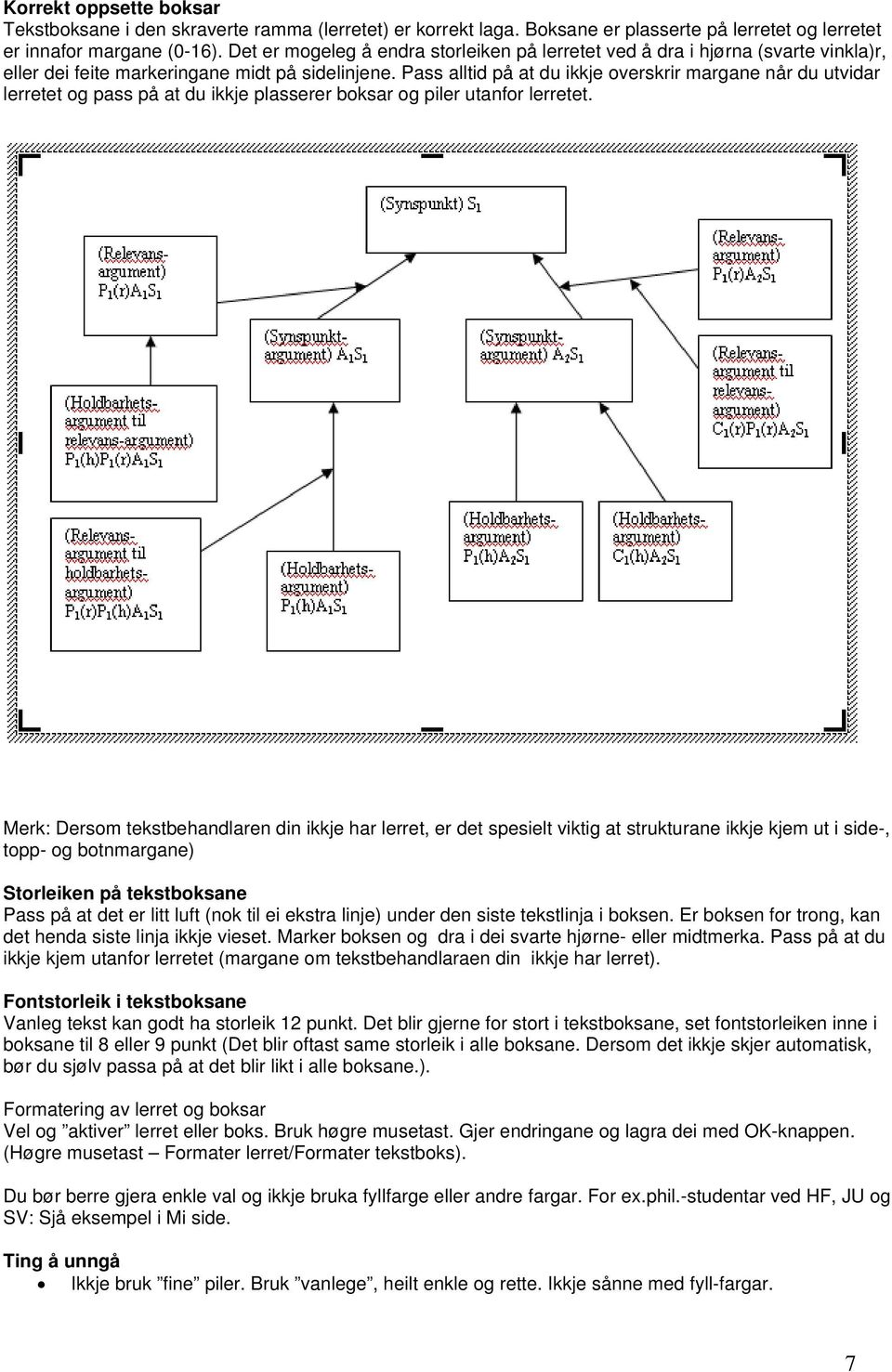 Pass alltid på at du ikkje overskrir margane når du utvidar lerretet og pass på at du ikkje plasserer boksar og piler utanfor lerretet.