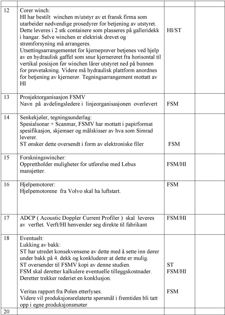 Utsettingsarrangementet for kjerneprøver betjenes ved hjelp av en hydraulisk gaffel som snur kjernerøret fra horisontal til vertikal posisjon før winchen lårer utstyret ned på bunnen for prøvetakning.