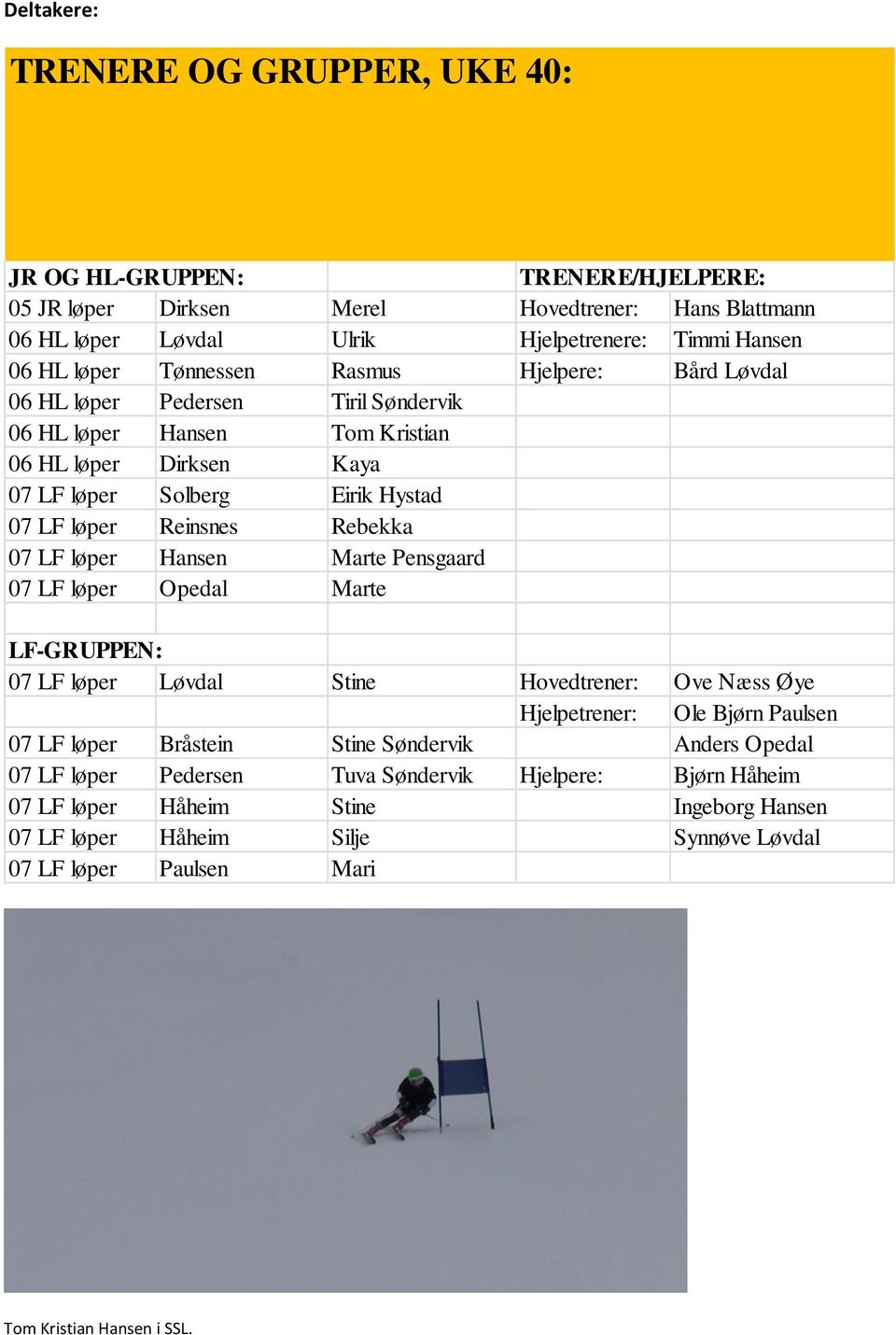 07 LF løper Hansen Marte Pensgaard 07 LF løper Opedal Marte LF-GRUPPEN: 07 LF løper Løvdal Stine Hovedtrener: Ove Næss Øye Hjelpetrener: Ole Bjørn Paulsen 07 LF løper Bråstein Stine Søndervik