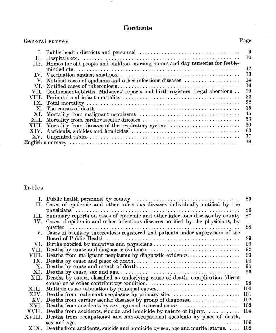 Legal abortions. 19 VIII. Perinatal and infant mortality 22 IX. Total mortality 32 X. The causes of death 35 XI. Mortality from malignant neoplasms 45 XII.