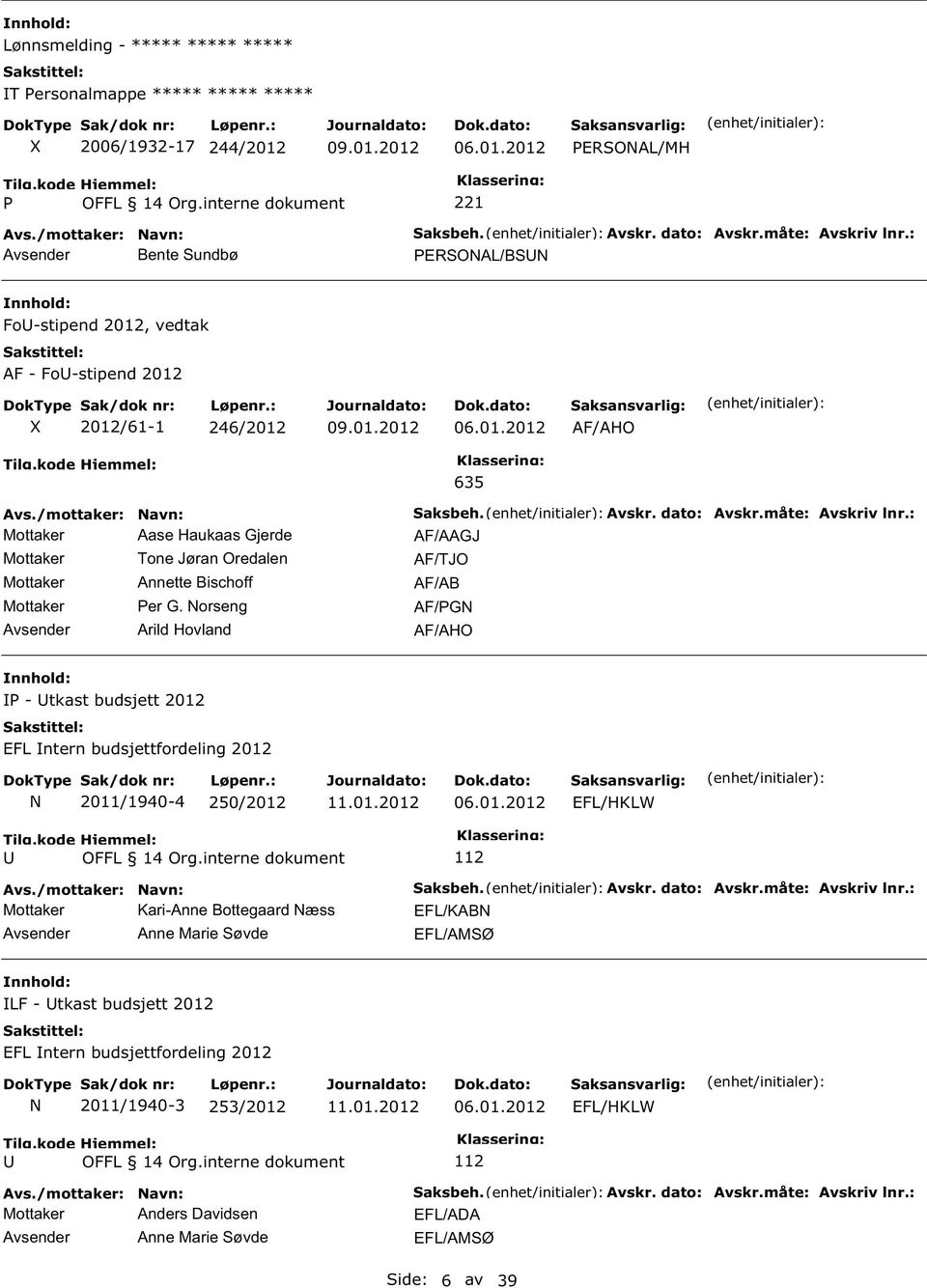 orseng Avsender Arild Hovland Saksbeh. Avskr. dato: Avskr.måte: Avskriv lnr.: AF/AAGJ AF/TJO AF/AB AF/G AF/AHO I - tkast budsjett 2012