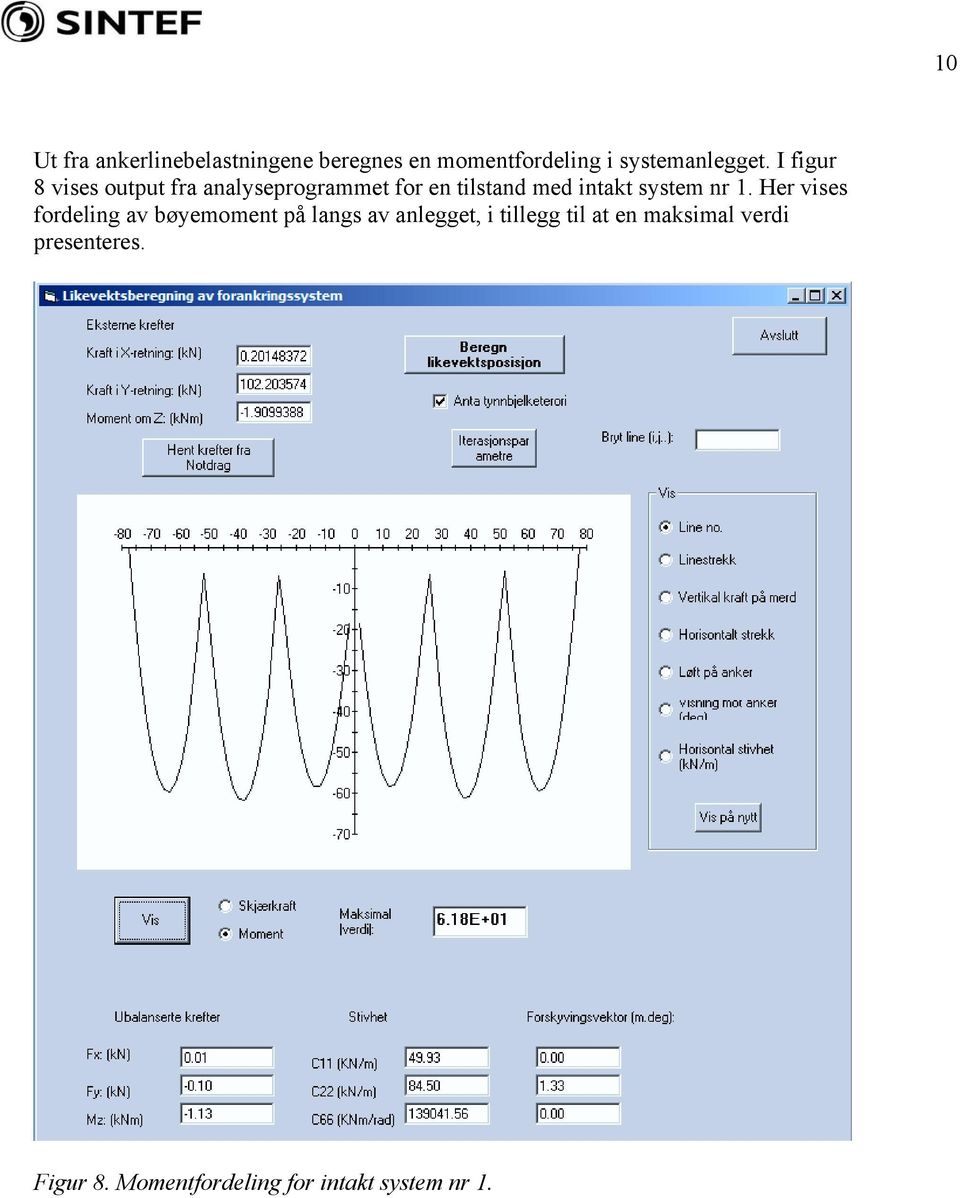 nr 1. Her vises fordeling av bøyemoment på langs av anlegget, i tillegg til at