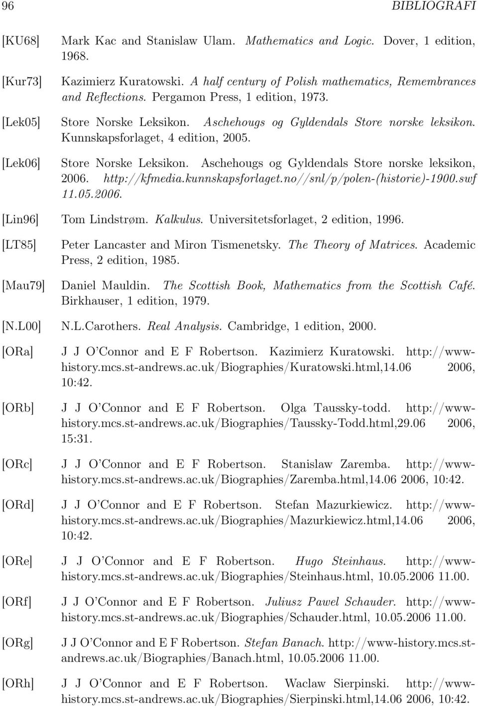 Aschehougs og Gyldendals Store norske leksikon, 2006. http://kfmedia.kunnskapsforlaget.no//snl/p/polen-(historie)-1900.swf 11.05.2006. [Lin96] Tom Lindstrøm. Kalkulus.