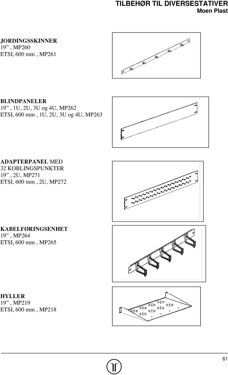 ADAPTERPANEL MED 32 KOBLINGSPUNKTER 19, 2U, MP271 ETSI, 600 mm, 2U, MP272