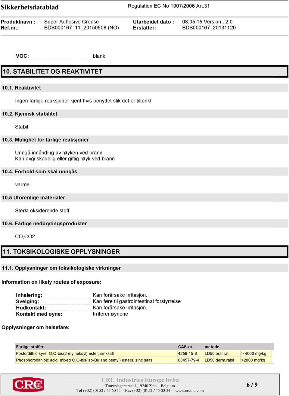 5 Uforenlige materialer Sterkt oksiderende stoff 10