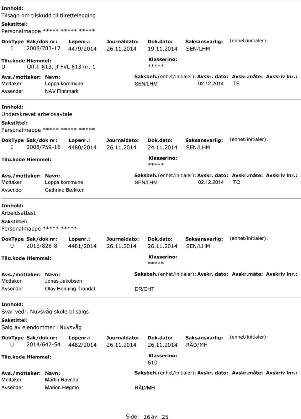 2014 TO Cathrine Bækken Arbeidsattest Personalmappe 2013/828-8 4481/2014 Avs./mottaker: Navn: Saksbeh. Avskr. dato: Avskr.måte: Avskriv lnr.