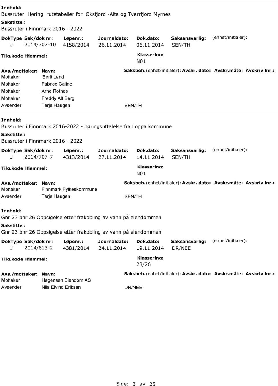 : Mottaker 'Berit Land Mottaker Mottaker Mottaker Fabrice Caline Arne Rotnes Freddy Alf Berg Terje Haugen Bussruter i Finnmark 2016-2022 - høringsuttalelse fra Loppa kommune Bussruter i Finnmark