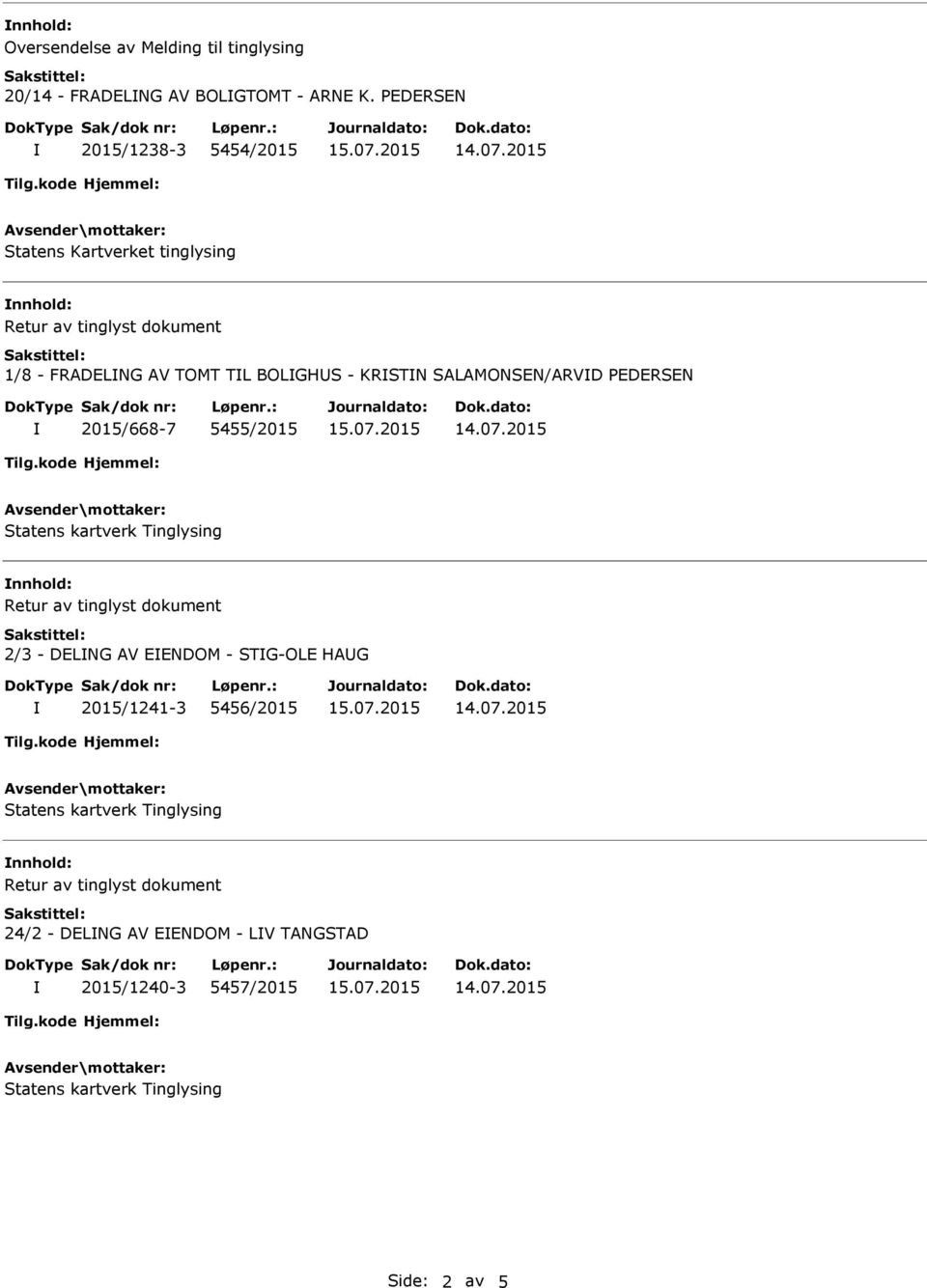 BOLGHS - KRSTN SALAMONSEN/ARVD PEDERSEN 2015/668-7 5455/2015 2/3 - DELNG AV EENDOM -