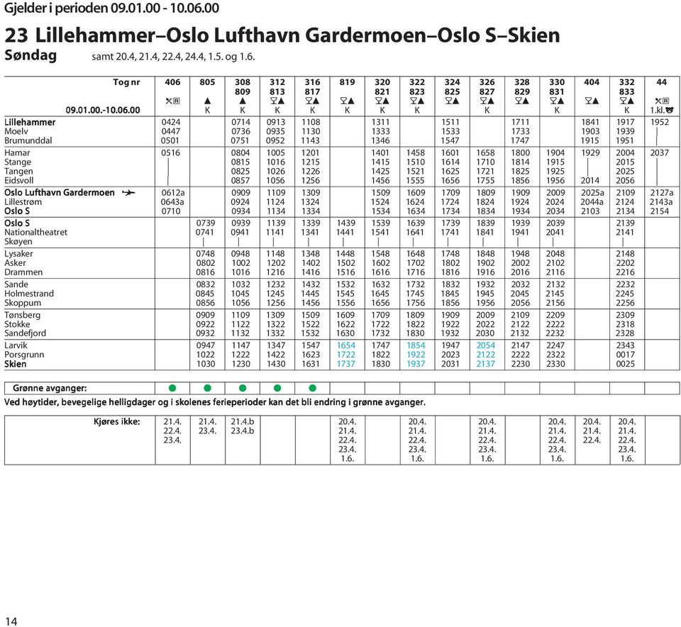 j Lillehammer 0424 0714 0913 1108 1311 1511 1711 1841 1917 1952 Moelv 0447 0736 0935 1130 1333 1533 1733 1903 1939 Brumunddal 0501 0751 0952 1143 1346 1547 1747 1915 1951 Hamar 0516 0804 1005 1201