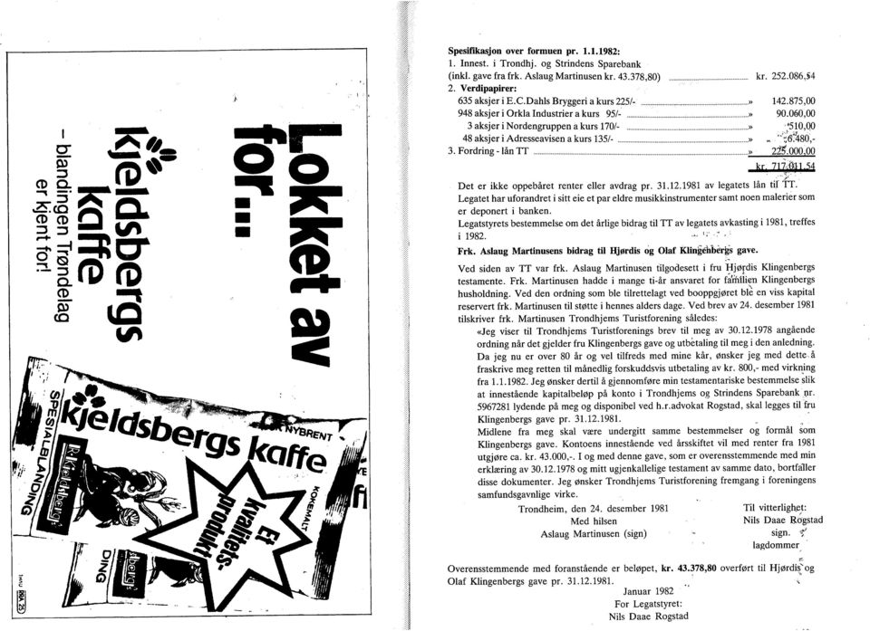 Frdring - lån TT» 2Jg'.000.00 kr. 7 A l.54 Det er ikke ppebåret renter eller avdrag pr. 31.12.1981 av legatets lån til TT.