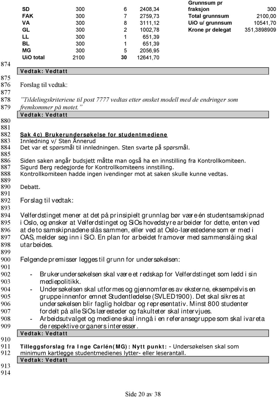 total 2100 30 12641,70 Forslag til vedtak: Tildelingskriteriene til post 7777 vedtas etter ønsket modell med de endringer som fremkommer på møtet.