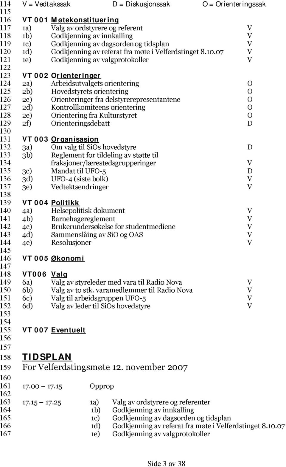 tidsplan V 1d) Godkjenning av referat fra møte i Velferdstinget 8.10.