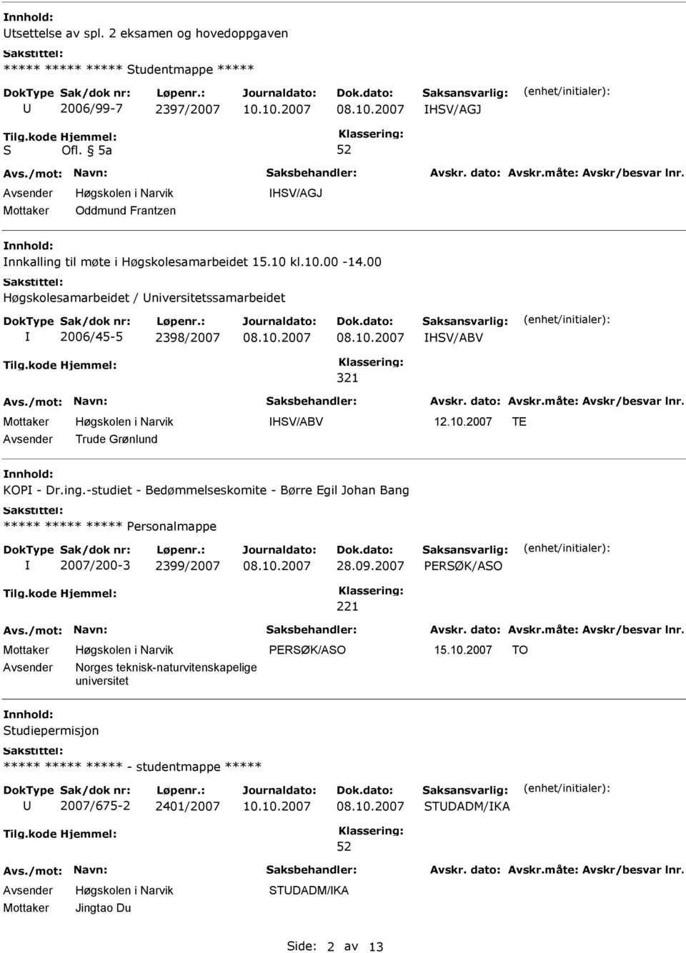 15.10 kl.10.00-14.00 Høgskolesamarbeidet / niversitetssamarbeidet 2006/45-5 2398/2007 HSV/ABV 321 HSV/ABV TE Trude Grønlund nnhold: KO - Dr.ing.