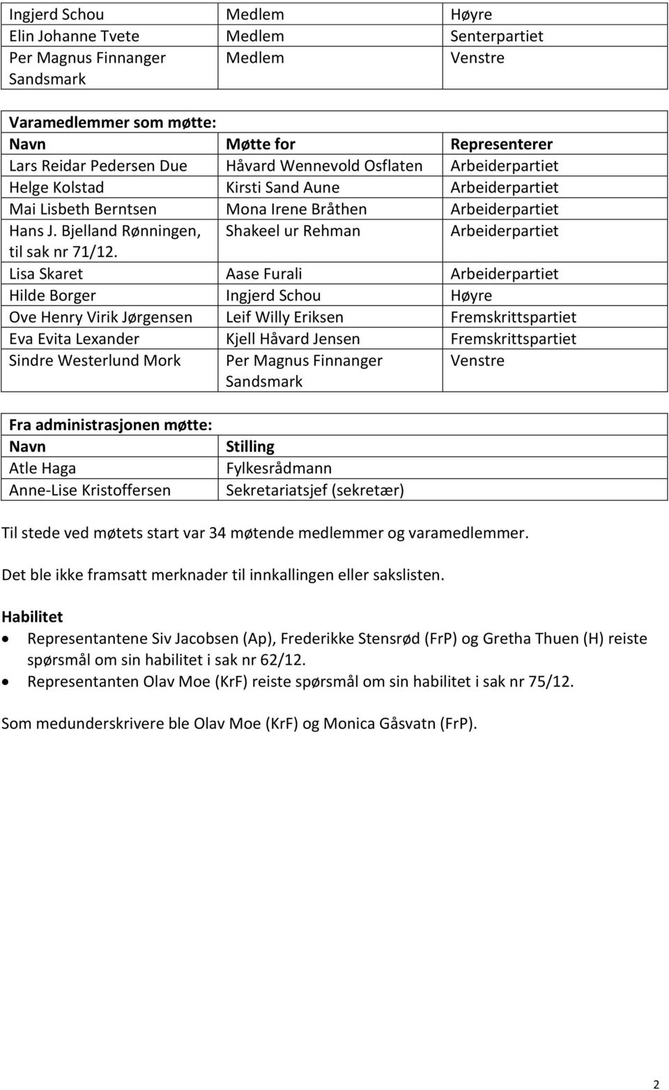 Bjelland Rønningen, Shakeel ur Rehman Arbeiderpartiet til sak nr 71/12.