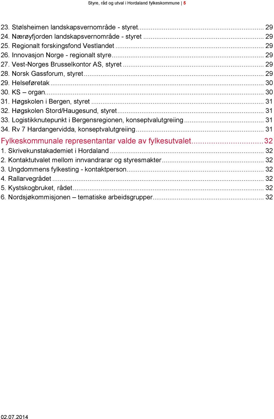 .. 31 32. Høgskolen Stord/Haugesund, styret... 31 33. Logistikknutepunkt i Bergensregionen, konseptvalutgreiing... 31 34. Rv 7 Hardangervidda, konseptvalutgreiing.