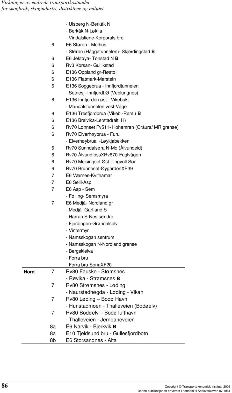 Ø (Veblungnes) 6 E136 Innfjorden øst - Vikebukt - Måndalstunnelen vest-våge 6 E136 Tresfjordbrua (Vikeb.-Rem.) B 6 E136 Breivika-Lerstad(alt.