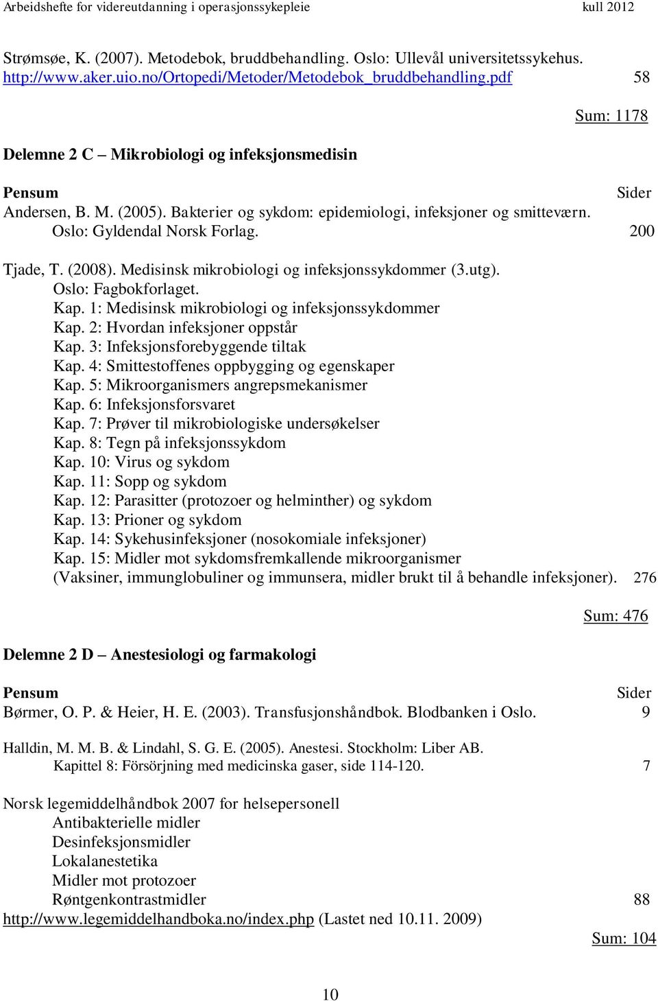 200 Tjade, T. (2008). Medisinsk mikrobiologi og infeksjonssykdommer (3.utg). Oslo: Fagbokforlaget. Kap. 1: Medisinsk mikrobiologi og infeksjonssykdommer Kap. 2: Hvordan infeksjoner oppstår Kap.