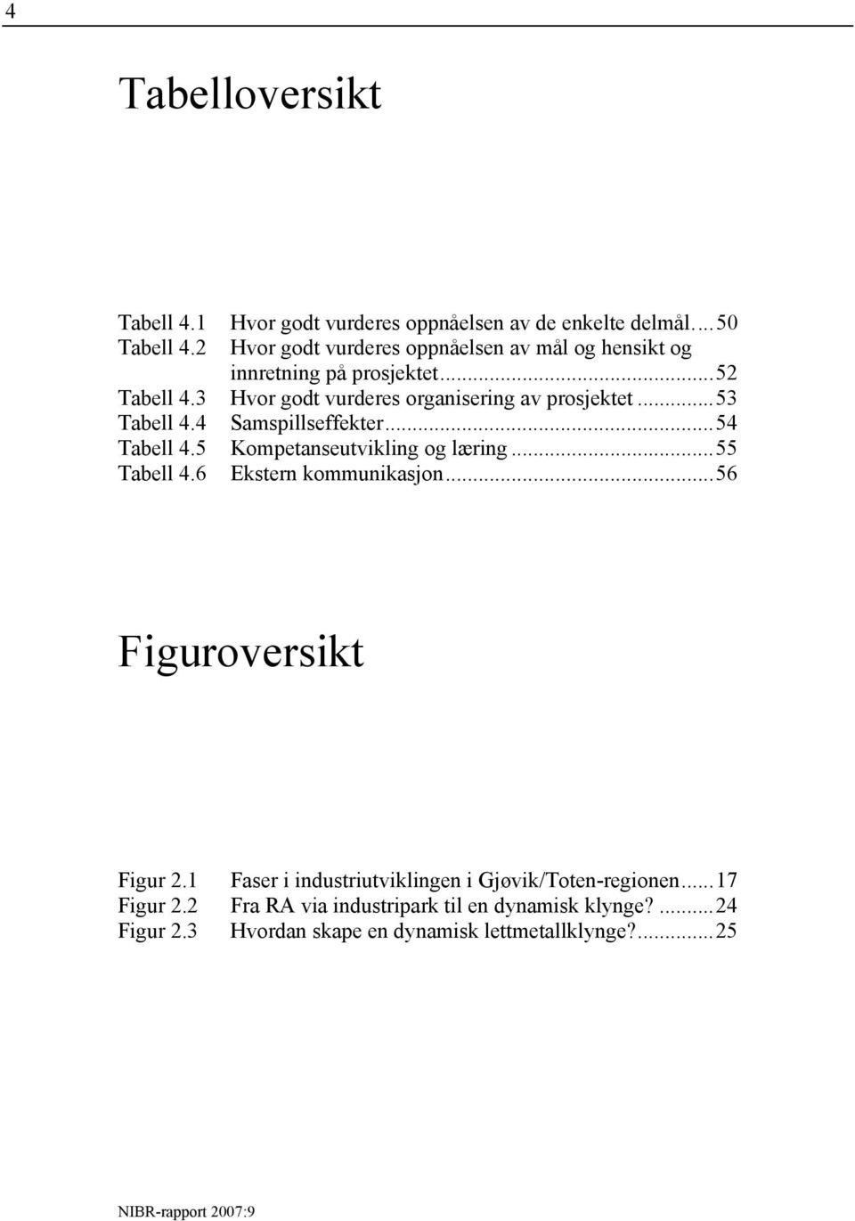 ..53 Tabell 4.4 Samspillseffekter...54 Tabell 4.5 Kompetanseutvikling og læring...55 Tabell 4.6 Ekstern kommunikasjon.