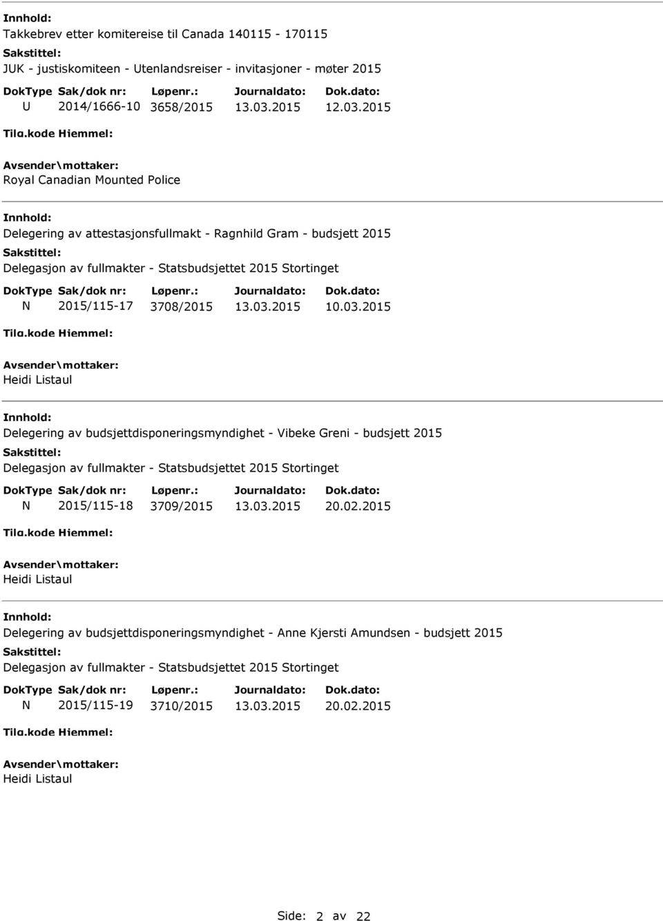 2015 Royal Canadian Mounted Police Delegering av attestasjonsfullmakt - Ragnhild Gram - budsjett 2015 2015/115-17 3708/2015 10.03.