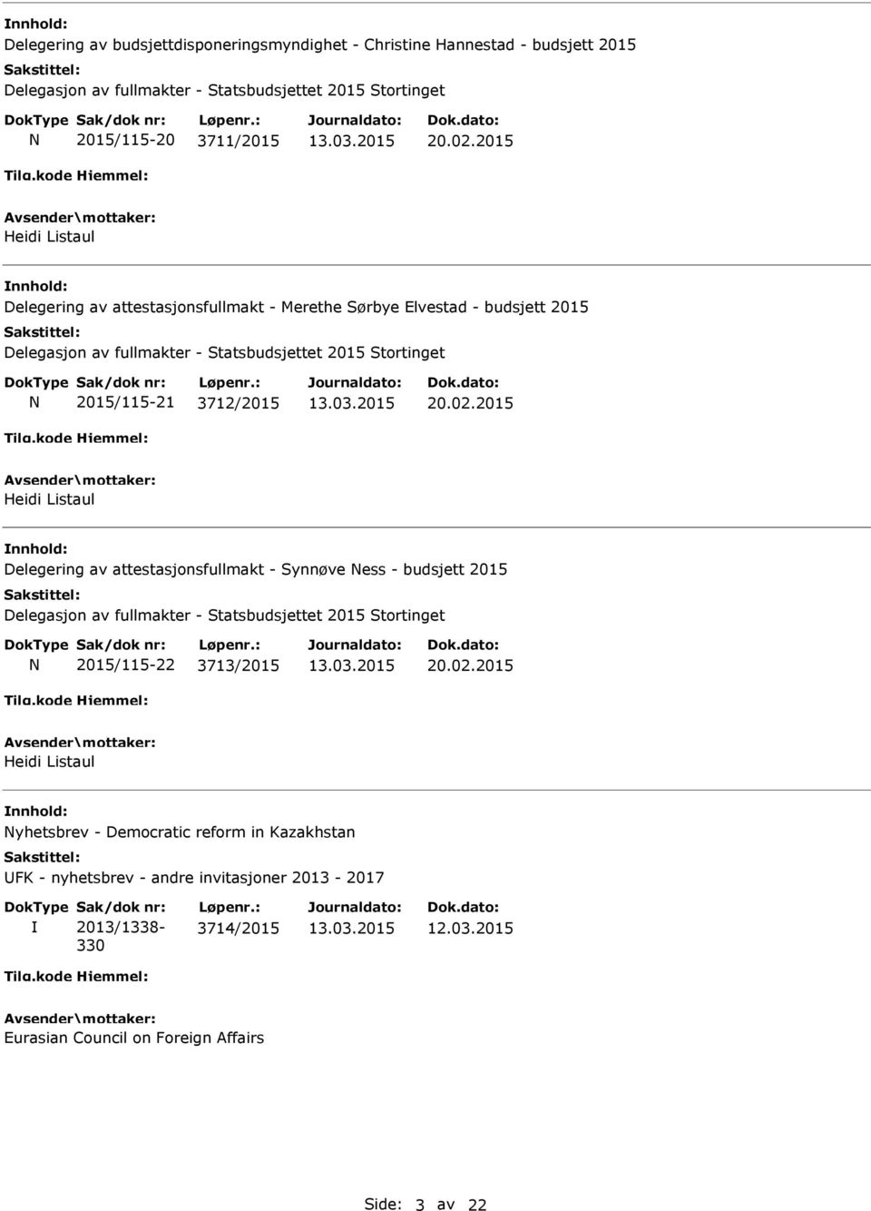 2015 Delegering av attestasjonsfullmakt - Synnøve ess - budsjett 2015 2015/115-22 3713/2015 20.02.