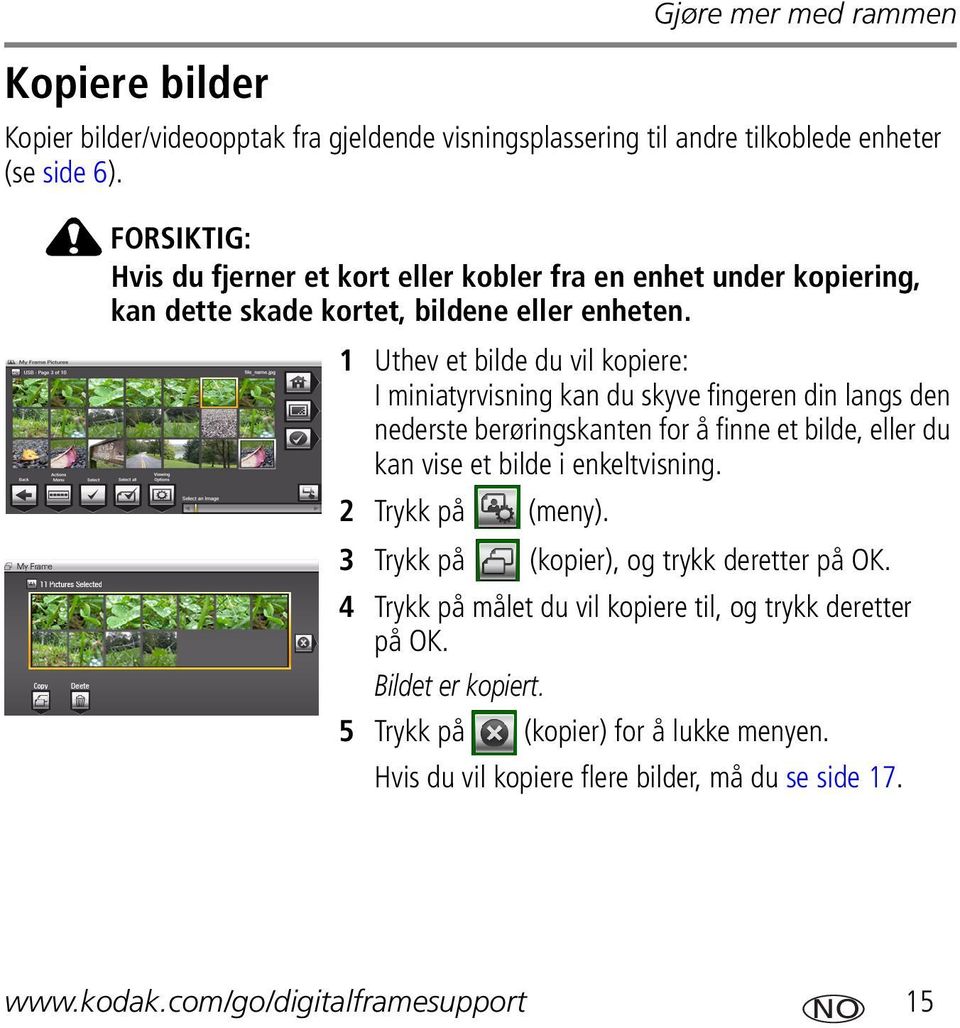 1 Uthev et bilde du vil kopiere: I miniatyrvisning kan du skyve fingeren din langs den nederste berøringskanten for å finne et bilde, eller du kan vise et bilde i enkeltvisning.