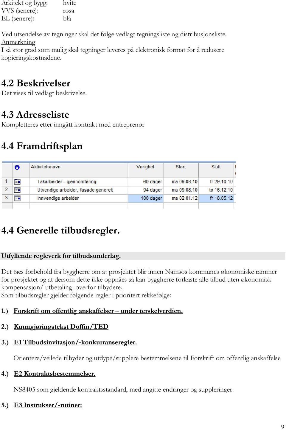 4 Framdriftsplan 4.4 Generelle tilbudsregler. Utfyllende regleverk for tilbudsunderlag.