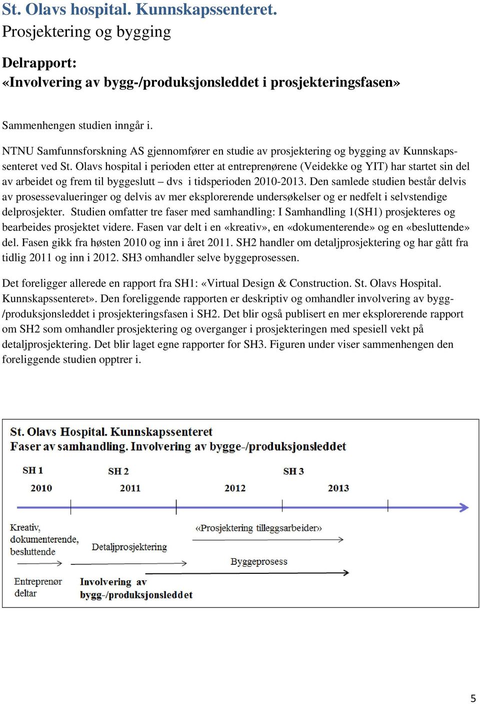 Olavs hospital i perioden etter at entreprenørene (Veidekke og YIT) har startet sin del av arbeidet og frem til byggeslutt dvs i tidsperioden 2010-2013.