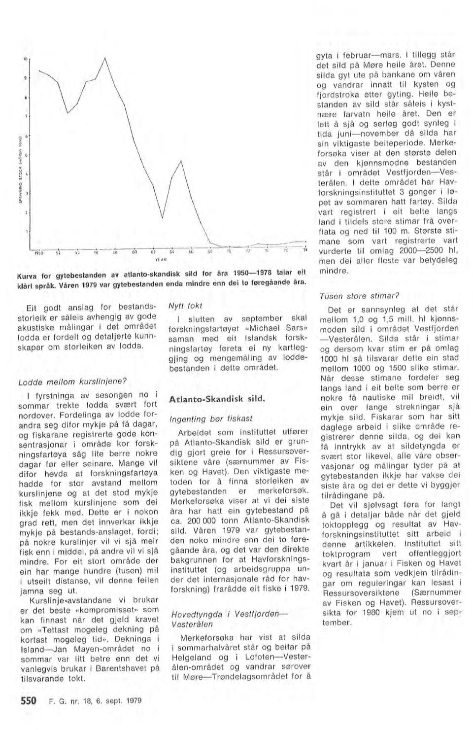 Kurva for gytebestanden av atanto-skandisk sid for åra 1950-1978 taar eit kårt språk. Våren 1979 var gytebestanden enda mindre enn dei to føregåande åra.