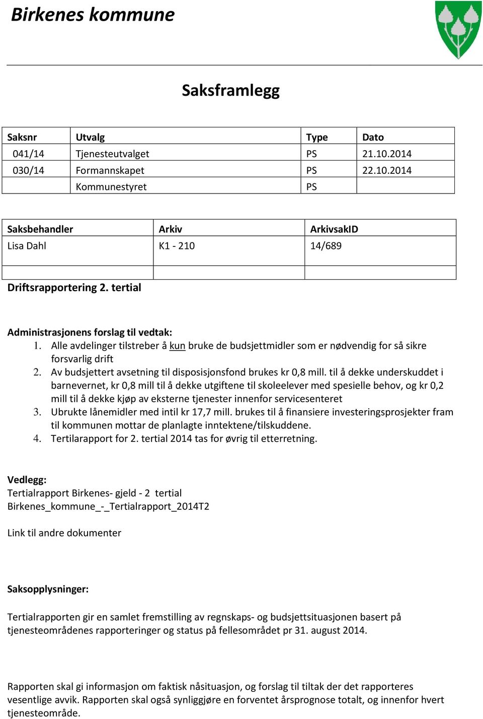 Av budsjettert avsetning til disposisjonsfond brukes kr 0,8 mill.