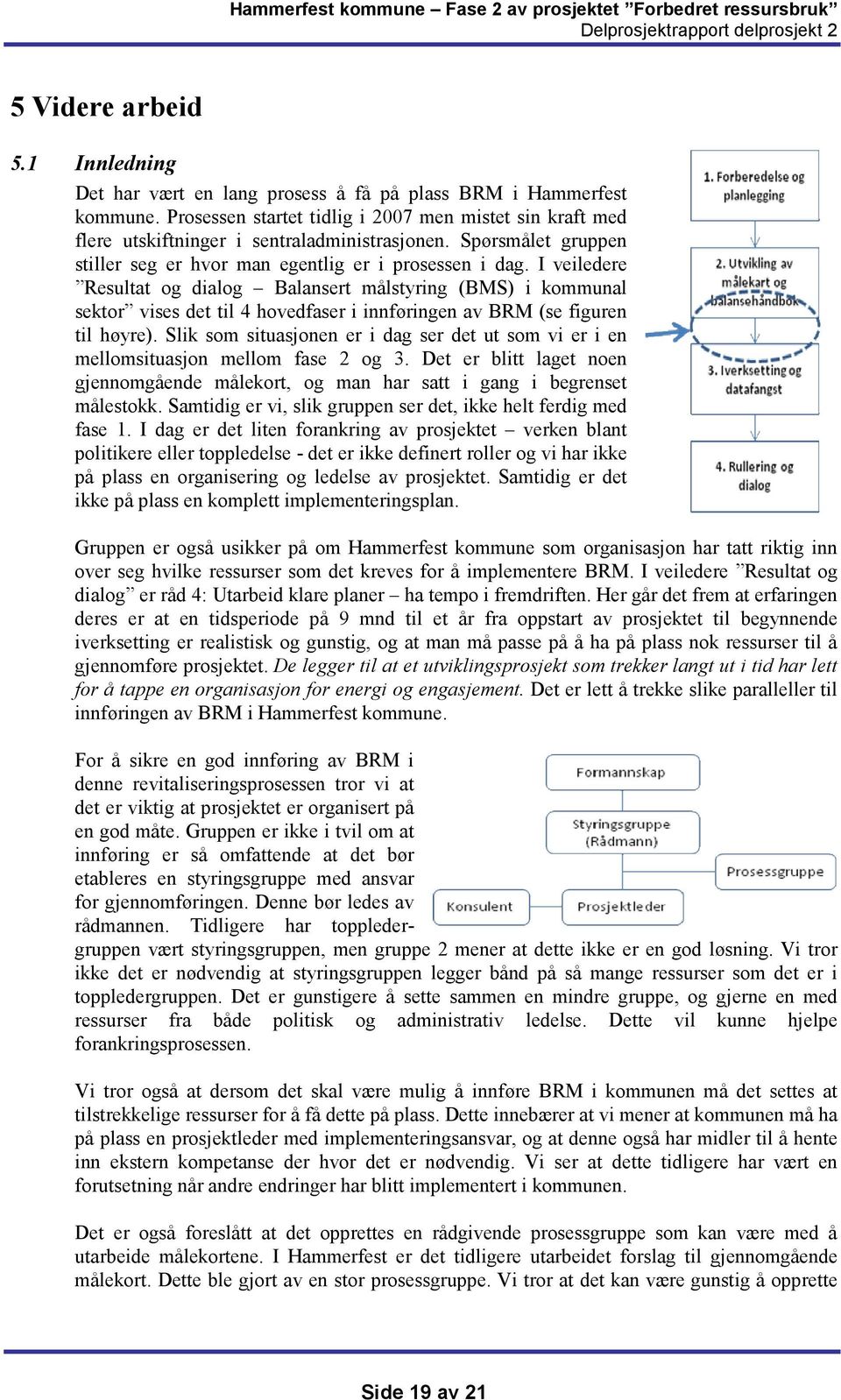 I veiledere Resultat og dialog Balansert målstyring (BMS) i kommunal sektor vises det til 4 hovedfaser i innføringen av BRM (se figuren til høyre).