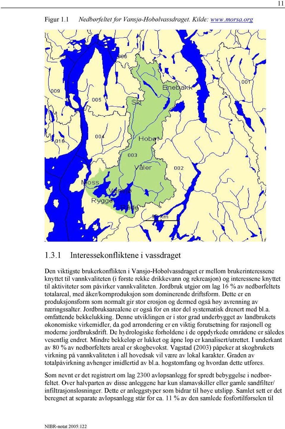 interessene knyttet til aktiviteter som påvirker vannkvaliteten. Jordbruk utgjør om lag 16 % av nedbørfeltets totalareal, med åker/kornproduksjon som dominerende driftsform.