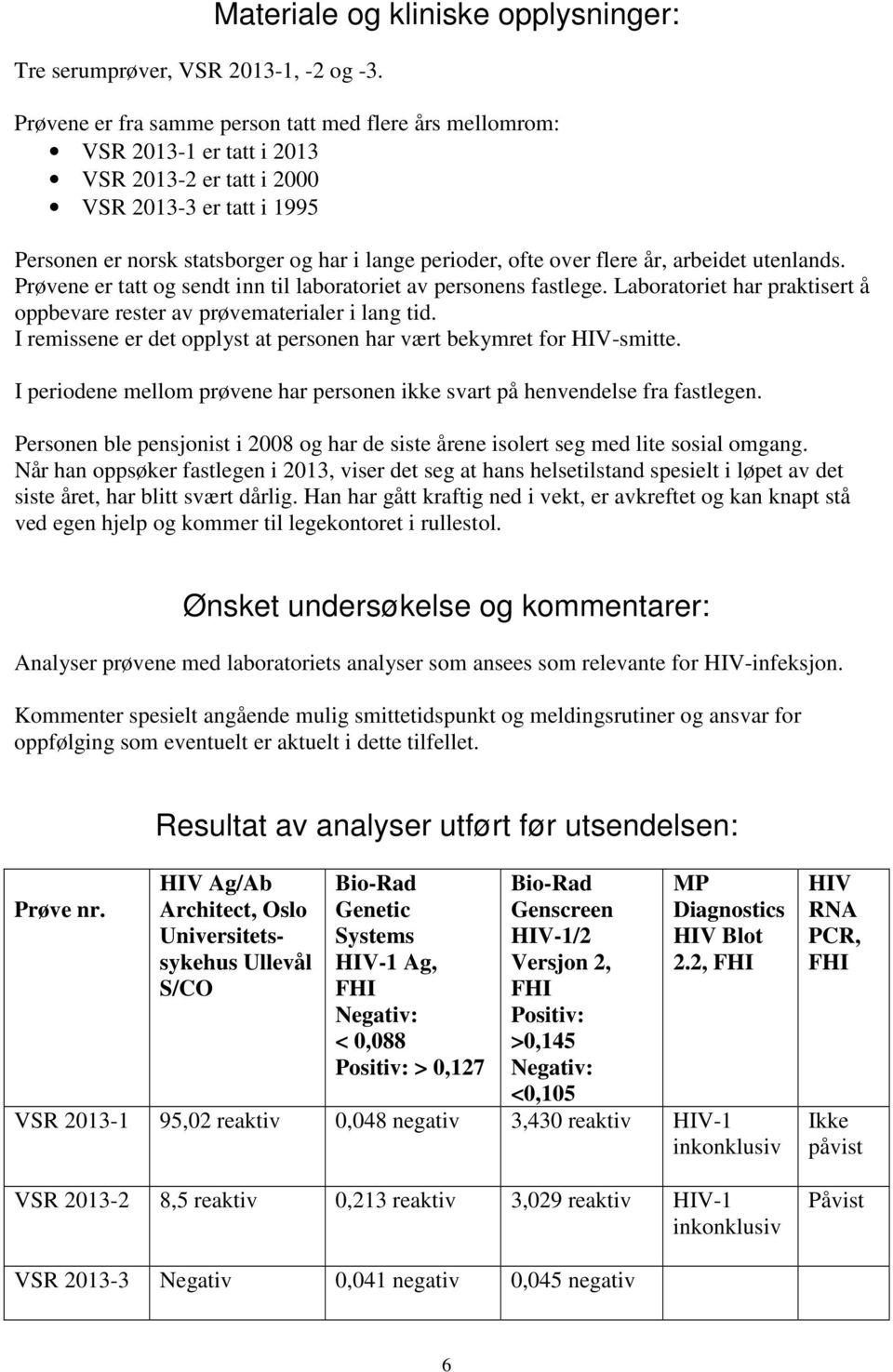 statsborger og har i lange perioder, ofte over flere år, arbeidet utenlands. Prøvene er tatt og sendt inn til laboratoriet av personens fastlege.