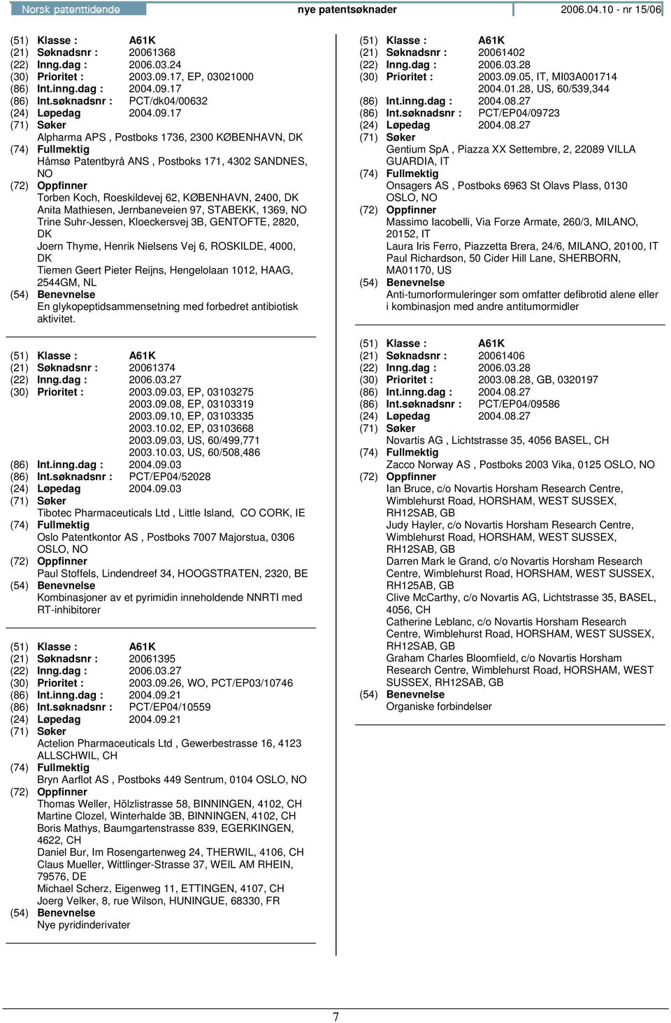 17 (86) Int.søknadsnr : PCT/dk04/00632 (24) Løpedag 2004.09.