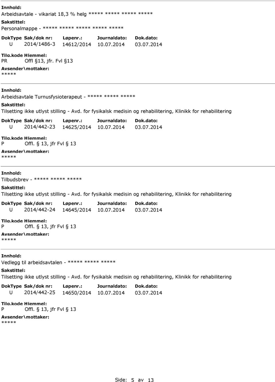 for fysikalsk medisin og rehabilitering, Klinikk for rehabilitering 2014/442-23 14625/2014 Tilbudsbrev - Tilsetting ikke utlyst stilling - Avd.