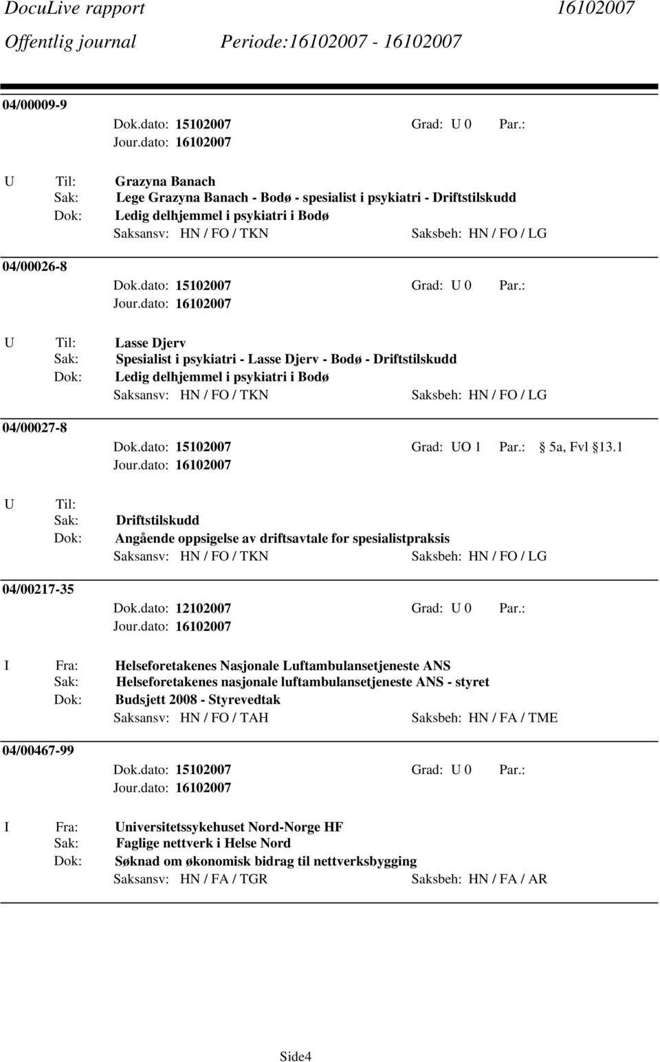 1 U Til: Driftstilskudd Angående oppsigelse av driftsavtale for spesialistpraksis 04/00217-35 Helseforetakenes Nasjonale Luftambulansetjeneste ANS Helseforetakenes nasjonale luftambulansetjeneste