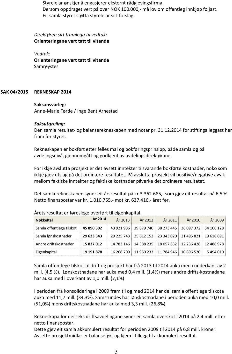 balanserekneskapen med notar pr. 31.12.2014 for stiftinga leggast her fram for styret.