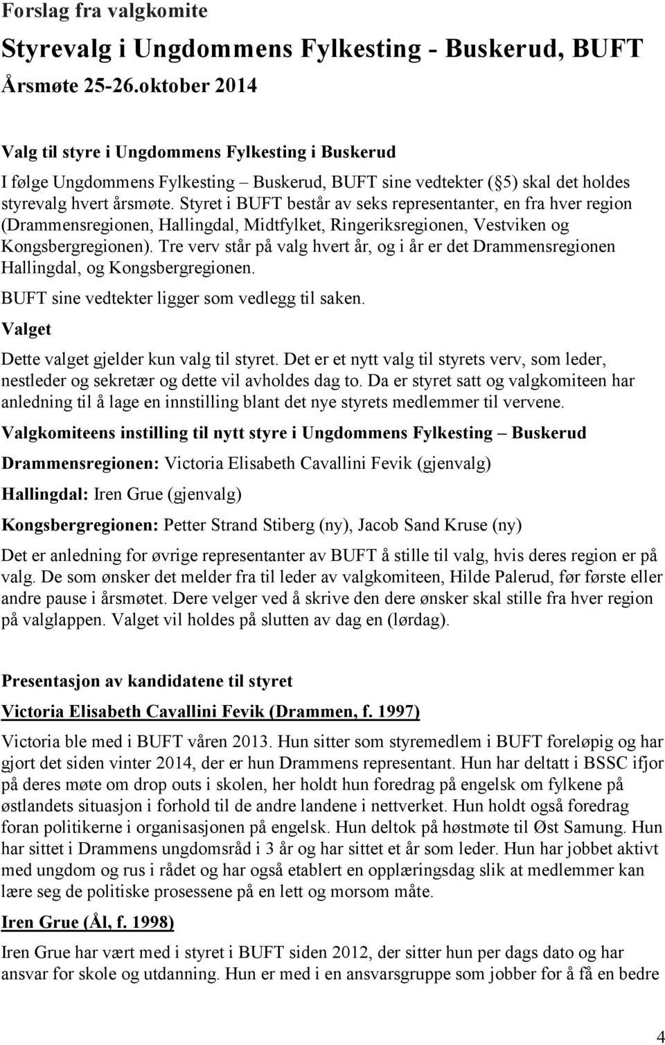 Styret i BUFT består av seks representanter, en fra hver region (Drammensregionen, Hallingdal, Midtfylket, Ringeriksregionen, Vestviken og Kongsbergregionen).