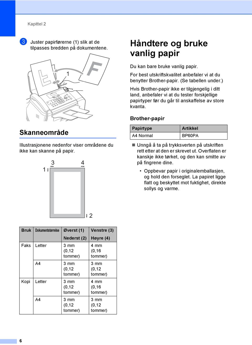 ) Hvis Brother-papir ikke er tilgjengelig i ditt land, anbefaler vi at du tester forskjellige papirtyper før du går til anskaffelse av store kvanta.