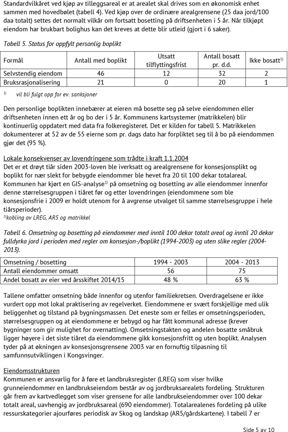 Når tilkjøpt eiendom har brukbart bolighus kan det kreves at dette blir utleid (gjort i 6 saker). Tabell 5.